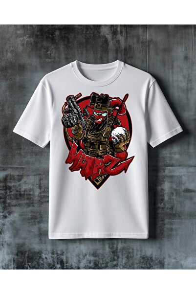 COMVİCHO Demon Soldier Weapon Logo Printed Oversize T-Shirt
