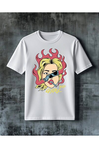 COMVİCHO Bad Girl Female Police Officer Printed Oversize T-Shirt