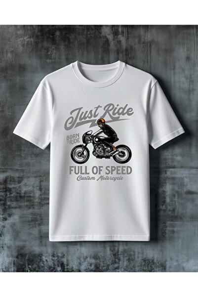 COMVİCHO Just Ride Motorcycle Printed Oversize T-Shirt