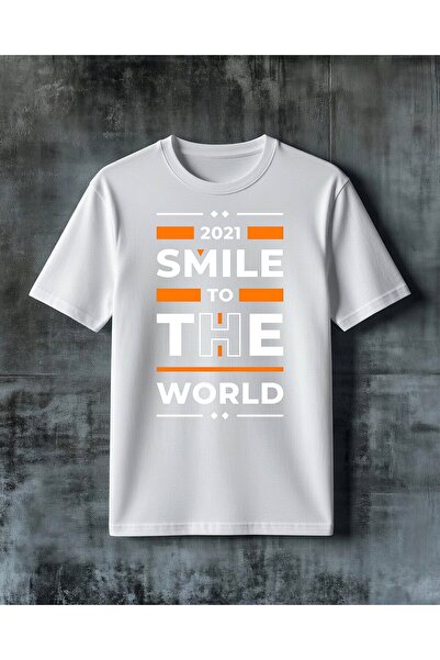 COMVİCHO Orange Geometric Printed Oversized T-Shirt