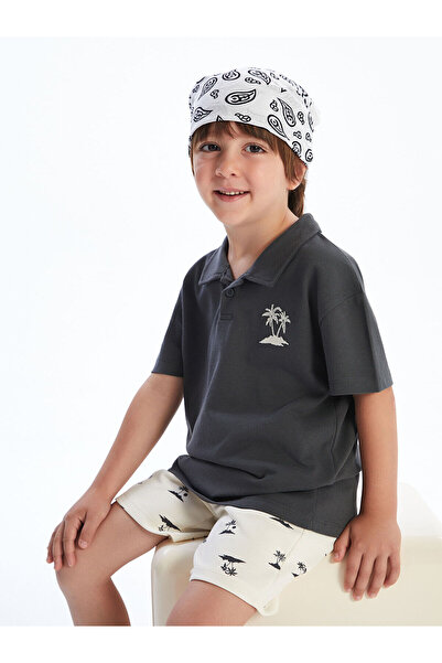 LC Waikiki Anthracite Printed Boys' T-Shirt and Shorts 2-Piece