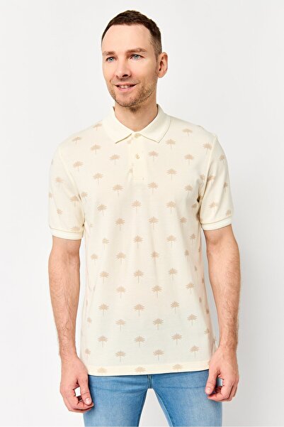 Scotch & Soda Men Regular Fit Allover Print Short Sleeve Polo Shirt, Light Biege