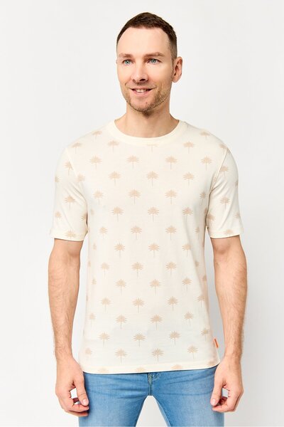 Scotch & Soda تي شيرت رجالي برقبة دائرية وأكمام قصيرة وطبعة كاملة، متعدد الألوان