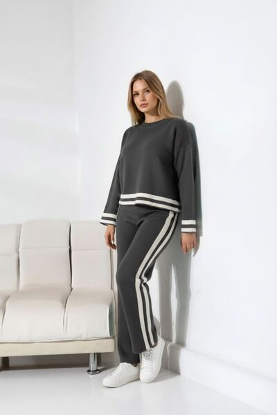 Intisimo Women's Knitted Two-Piece Set, Dark Grey/White