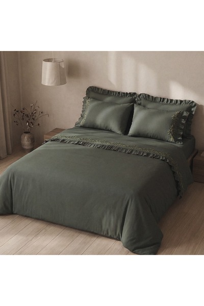 Ecocotton Liora Double Duvet Cover Set 100% Organic Cotton Satin Hand Embroid...