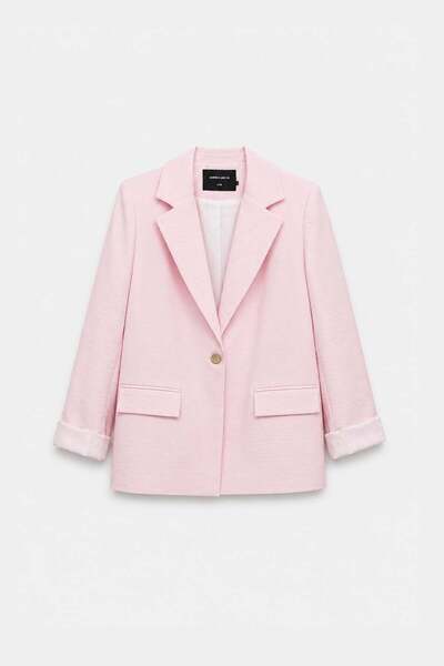 BARRELS AND OIL Women's Striped Buttoned Blazer Jacket - Pink