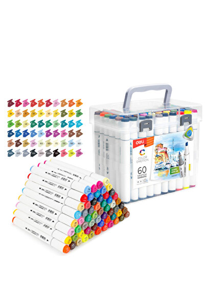 Deli SET OF 60 SKETCHING MARKERS WITH DOUBLE TIP: ROUND 1MM / CHISEL 7MM, IN ...