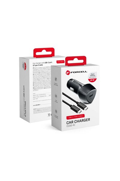 Forcell CARBON ≈Încărcător auto Tip C 3.0 PD20W CC50-1C (Total 20W) + cablu p...
