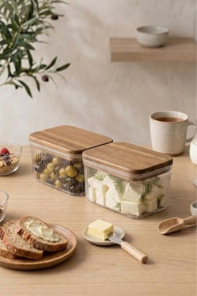 Kitchen Life Set de 2 borcane dreptunghiulare etanșe cu etichetă și capace di...