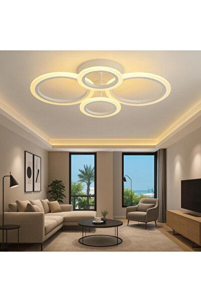 Elektroyou MS38005-4 Modern 3 Renk Ledli Plafonyer Lüks Beyaz 4'lü Ledli Avize