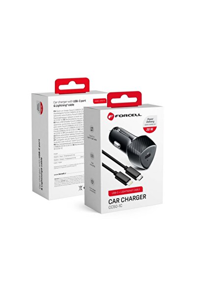 Forcell CARBON ≈Încărcător auto Tip C 3.0 PD20W CC50-1C (Total 20W) + cablu p...