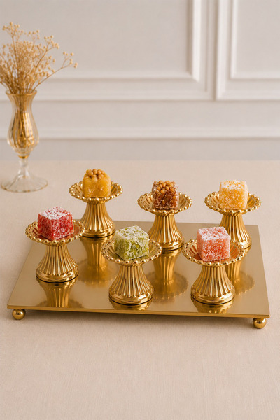 Kitchen Life Set de 6 suporturi pentru macarons aurii cu mărgele, suport pent...