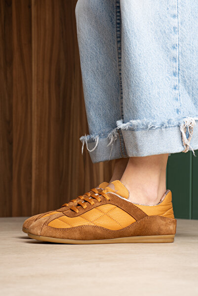 Flufie Kadın Bej Retro Sneaker Süet Detaylı Günlük Spor Ayakkabı