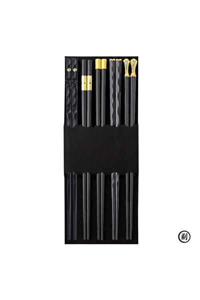 Choice black 5 Pairs Black Gold Alloy Chopsticks Set Korean Food Sushi Sticks...