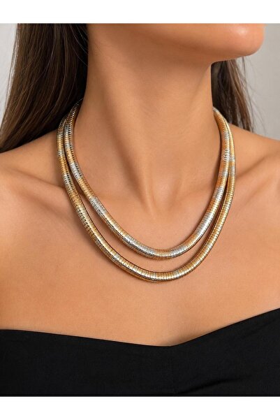 LUNAR by Duygu Zra Model Two Row Double Color Plate Necklace