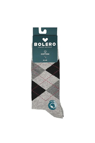 Bolero Men's Seamless Cotton Socks with Diamond Pattern in Gray