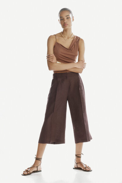 H&M Keten Karışımlı Geniş Culotte Pantolon
