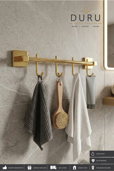 DURUBANYOCONCEPT GOLD DÖRT KANCALI BORNOZ HAVLU ASKILIĞI KANCA ASKILIK PASLAN...