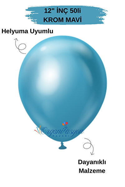 Organizasyon Pazarı Pack of 50 Balloons Chrome Blue 12 Inch Decoration Party ...