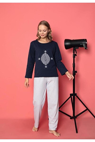 Serena Women's Cotton padded pajamas with long sleeves and long pants - navy ...