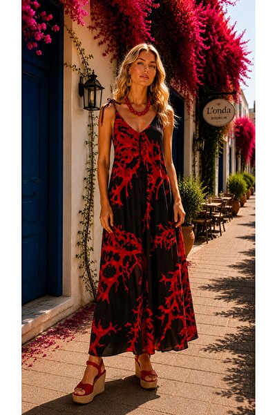 LaraLisa Cotton Patterned Shoulder Tie Women's Summer Dress with Pockets