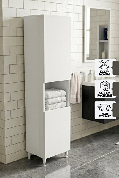 KAREN BANYO Çamaşır Sepetli Ayaklı Banyo Boy Dolabı, Çok Amaçlı Banyo Dolabı