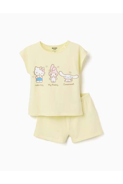 Ziddy Short Sleeve Cotton Pyjamas With Hello Kitty Print For Girls Light Yellow