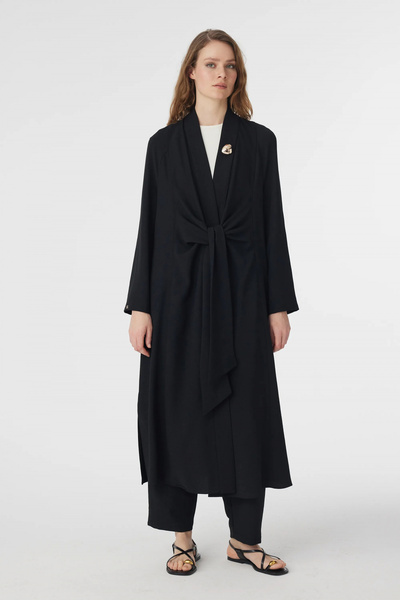 Zühre Drape Detailed Shawl Collar Black Suit 1912
