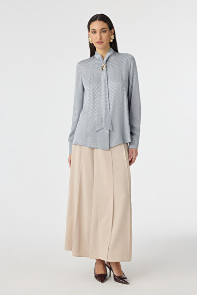 Zühre Elegant Aqua Shirt with Textured Scarf Detail 0143