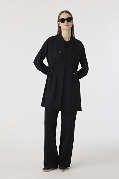 Zühre Elegant Black Suit with Tie Collar Buckle 1875