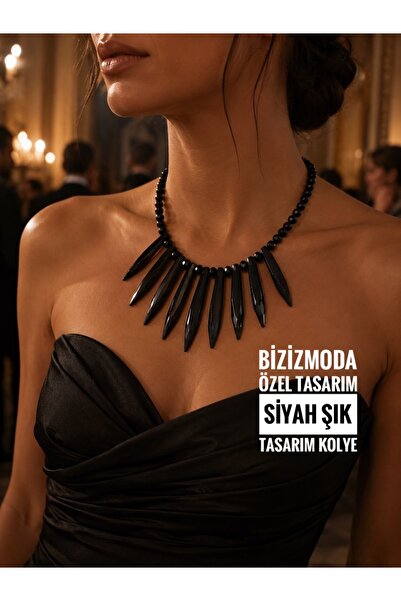 bizizmoda قلادة أنيقة بتصميم أسود لامع