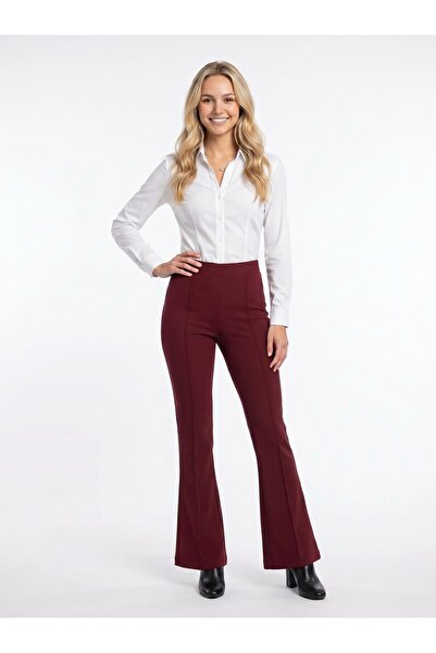 UOQ Utopian Orion'S Quality Women's Steel Knitted Spanish Flare Pants Red