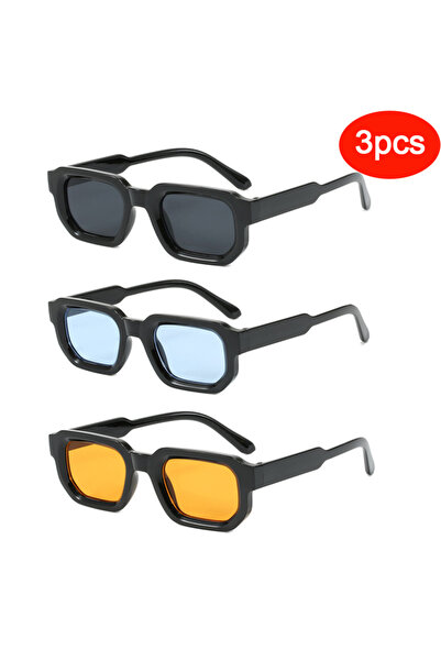 Choice12 3pcs black Square Sunglasses for Men Women UV400 Shades Vintage Blue...