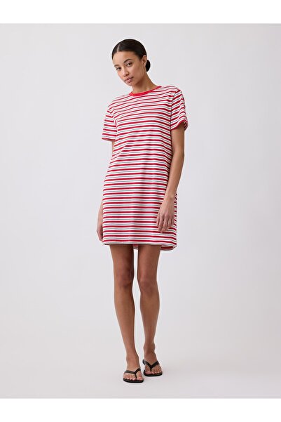GAP Kadın Kırmızı Relaxed T-Shirt Mini Elbise