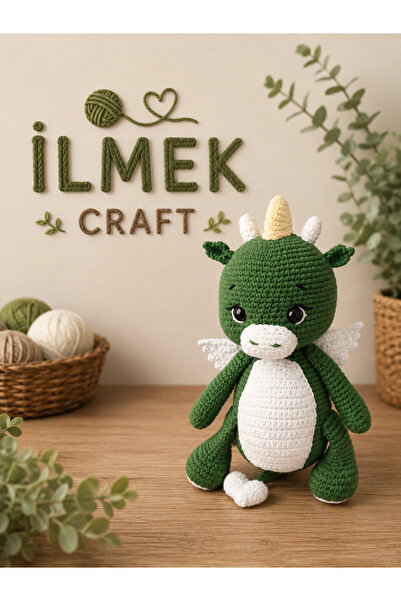 İLMEK CRAFT El Yapımı Amigurumi Yeşil Ejderha Oyuncak | Sevimli Dekoratif Örg...
