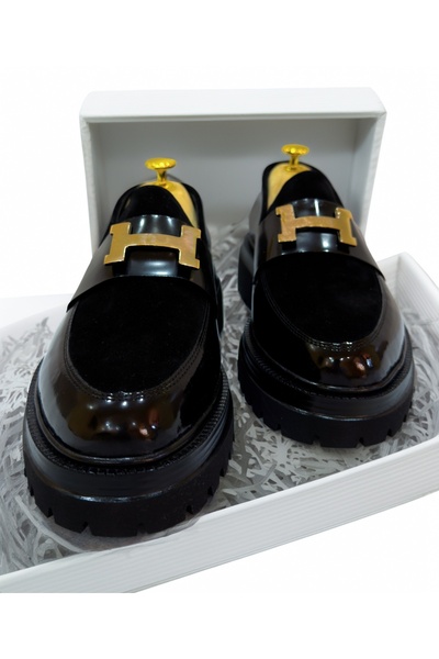 EXCLUSIVE STYLE Mocasini barbati negri din piele ecologica si catifea - GOLD H