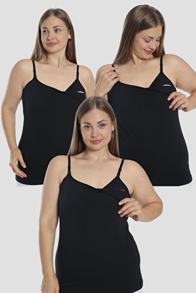 X MODAL 3 Pieces Women's Black Nursing Undershirt Cotton Lycra