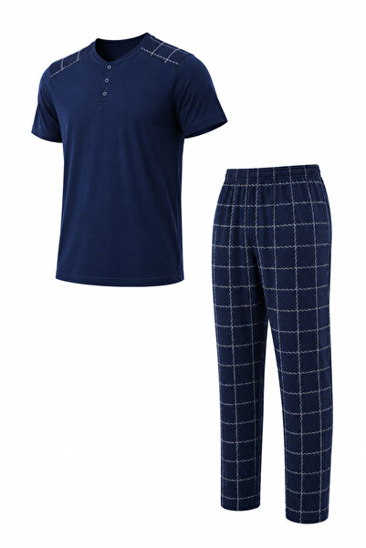 Mutlu City Men's Comfortable Fit Round Neck Short Sleeve Cotton Pajama Set 9055
