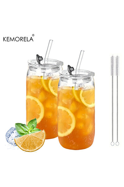 Choice 470ML 2PCS KEMORELA 1/2PCS 470ML Glass Cup with Straw Lid Juice Drink ...