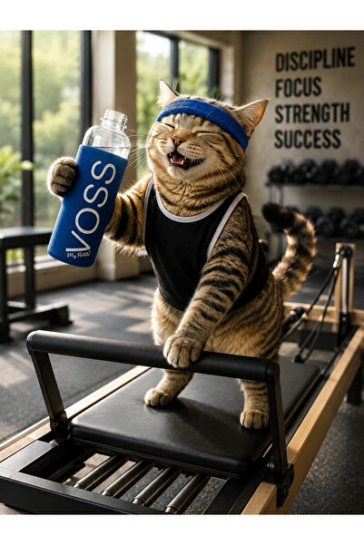 voss Mavi Neopren Kılıflı Cam Su Şişesi Taşınabilir Spor Matara(1 Litre)