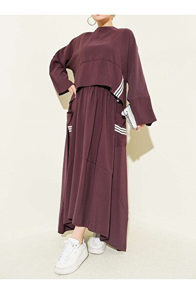 Lavanta Tekstil Asymmetrical Cut Striped Skirt Suit