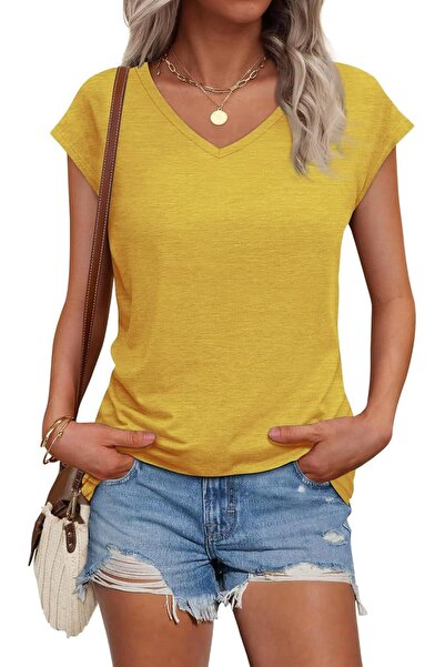 Elfin Women's T-shirt V-neck wing sleeves summer shirt plain top casual blous...