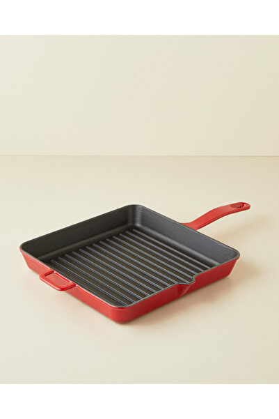 Hecha Demir Döküm Kare Grill Tava 30 cm Kırmızı Degrade