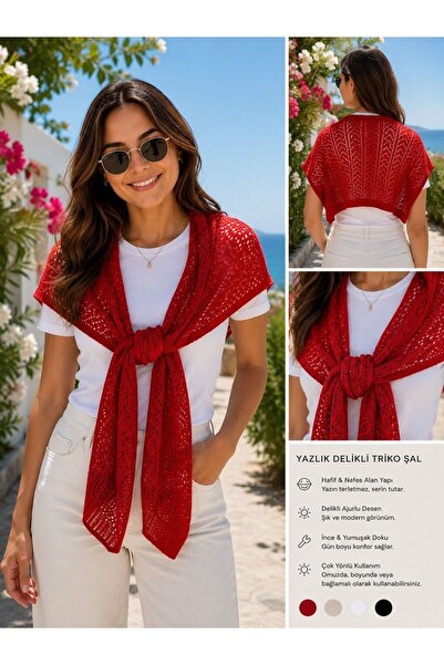 esma trend Kare Parçalı Ajurlu Patchwork Atkı-Spor Triko Örme Omuz Yazlık İnc...