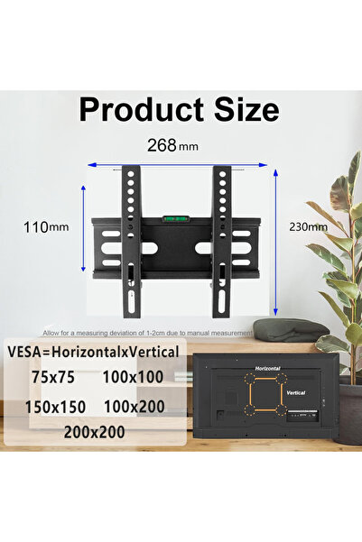 Choice black Fixed TV Wall Mount for 14-42" Flat Screen TVs, Small Wall Mount...