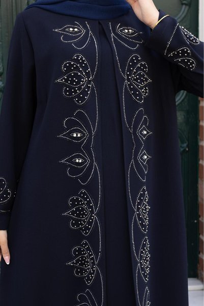 GÖZDE GİYİM Plus Size Sarmaşik Stone-Embellished Mother Dress