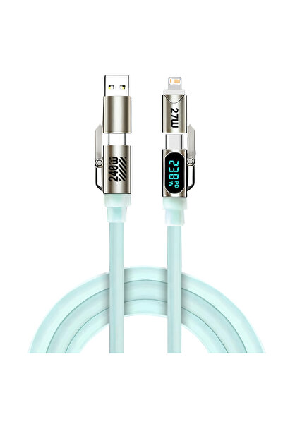 Choice كابل شحن للهاتف المحمول بشاشة رقمية خضراء 2 في 2، USB PD إلى Type-C IO...