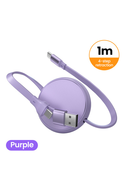 choice2 كابل USB-C قابل للسحب بطول 1 متر، 240 واط، 2 في 1، USB-A/Type C إلى T...