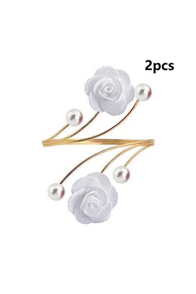 choice2 white 2-piece set of rose patterned curtain ties with adjustable meta...