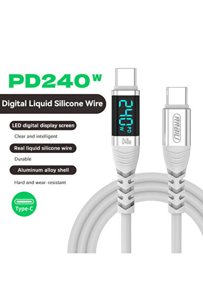 Choice11 كابل USB-C إلى USB-C بطول 2 متر أبيض من NNBILI بقوة 240 واط مع شاشة ...